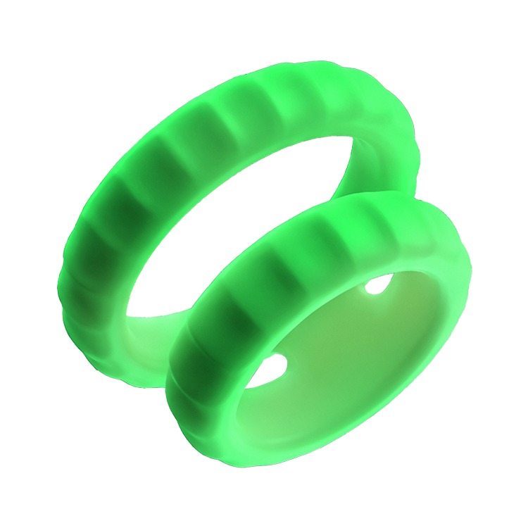 Glowloop Dual Cockring mit Doppelring, leuchtet grün im Dunkeln