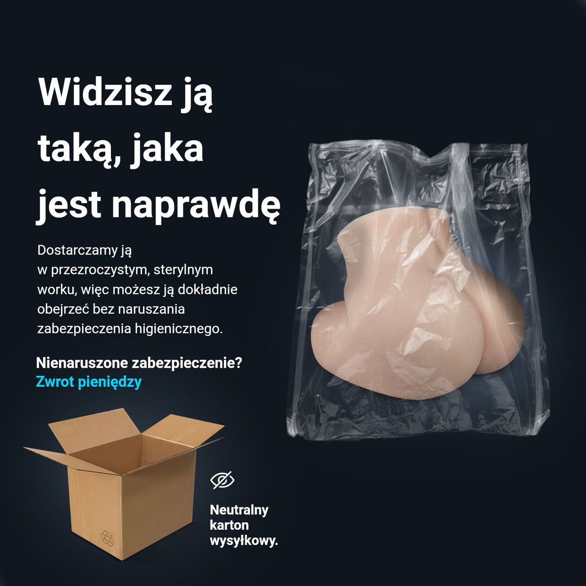 Infografika dostawy Jessica: w przezroczystej sterylnej torebce i w neutralnym kartonie wysyłkowym