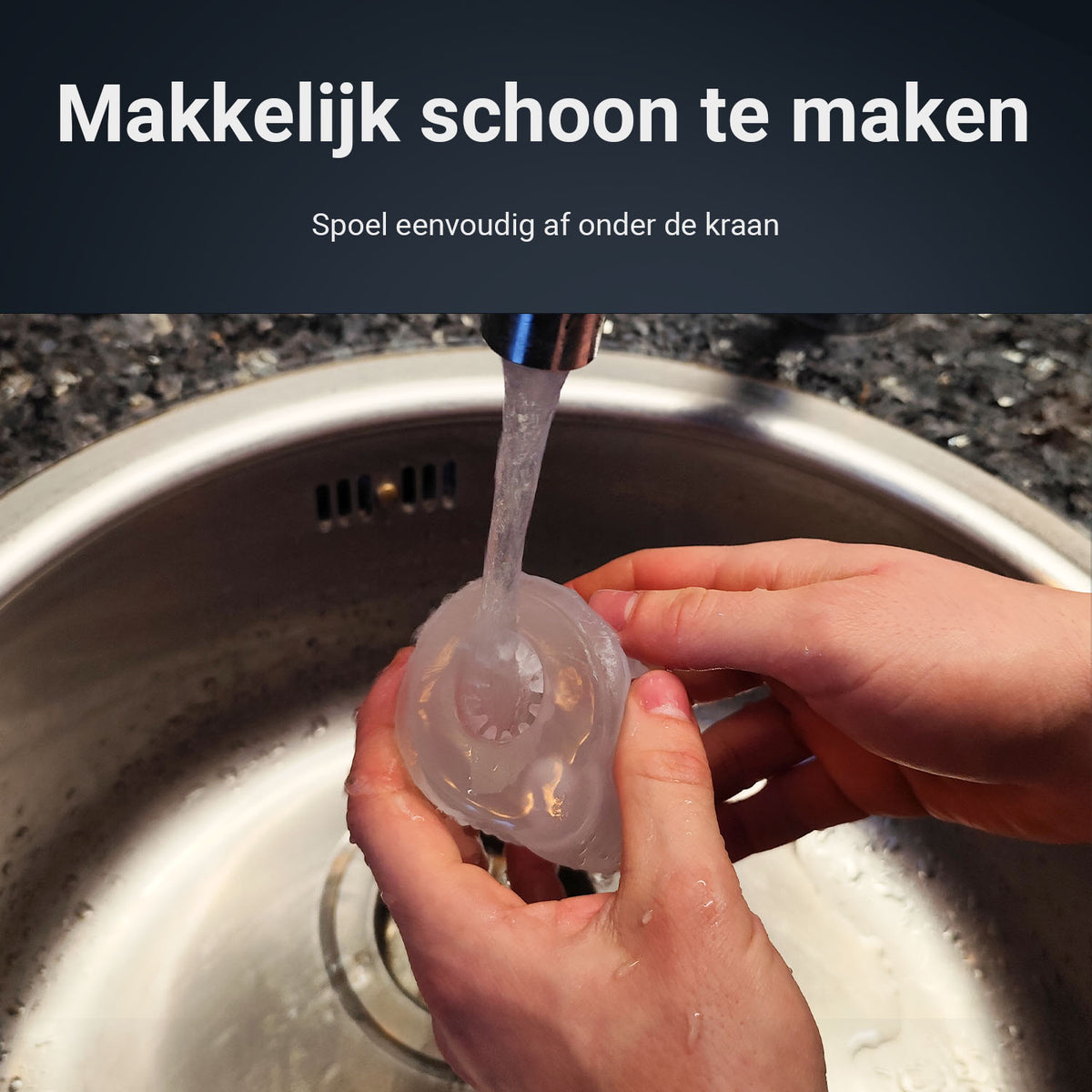 Pocket Shot masturbator sleeve being rinsed under the tap