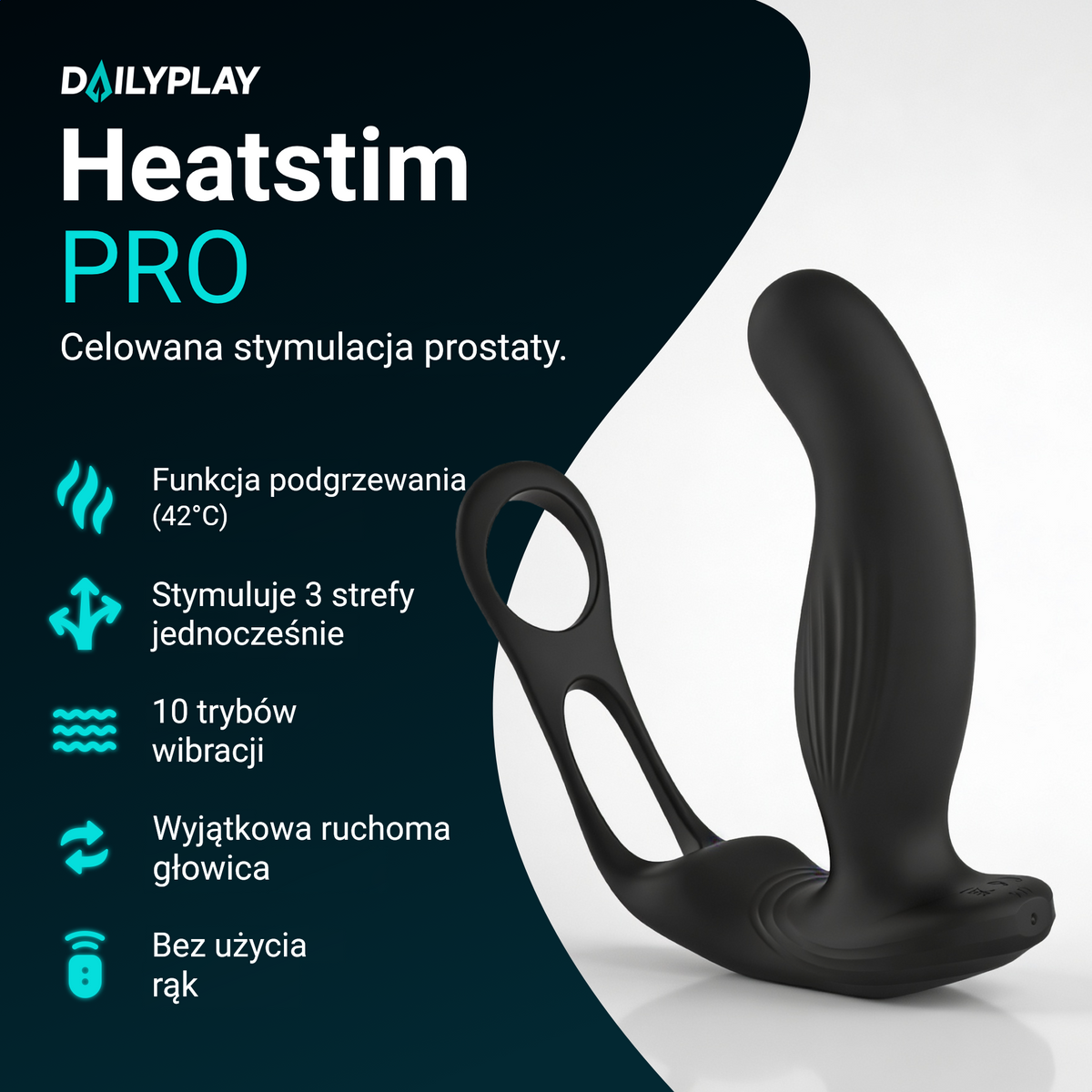 Heatstim Pro: funkcja grzania 42°C, 3 strefy, 10 trybów wibracji, poruszająca się głowica, bez użycia rąk