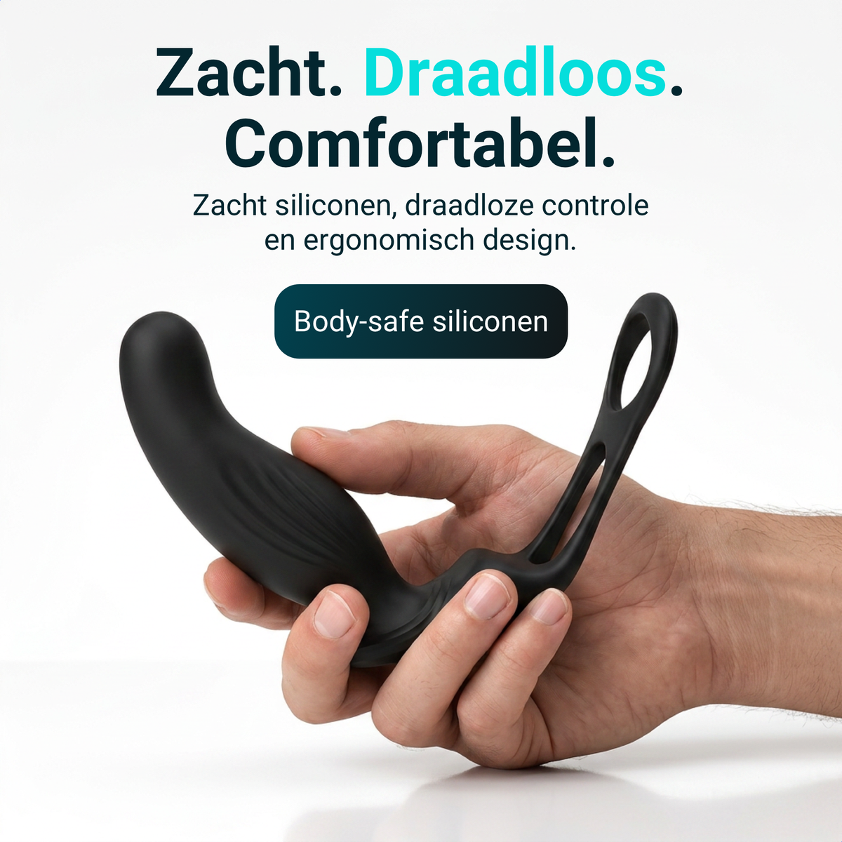 Heatstim Pro aus weichem, hautfreundlichem Silikon mit kabelloser Bedienung, in einer Hand