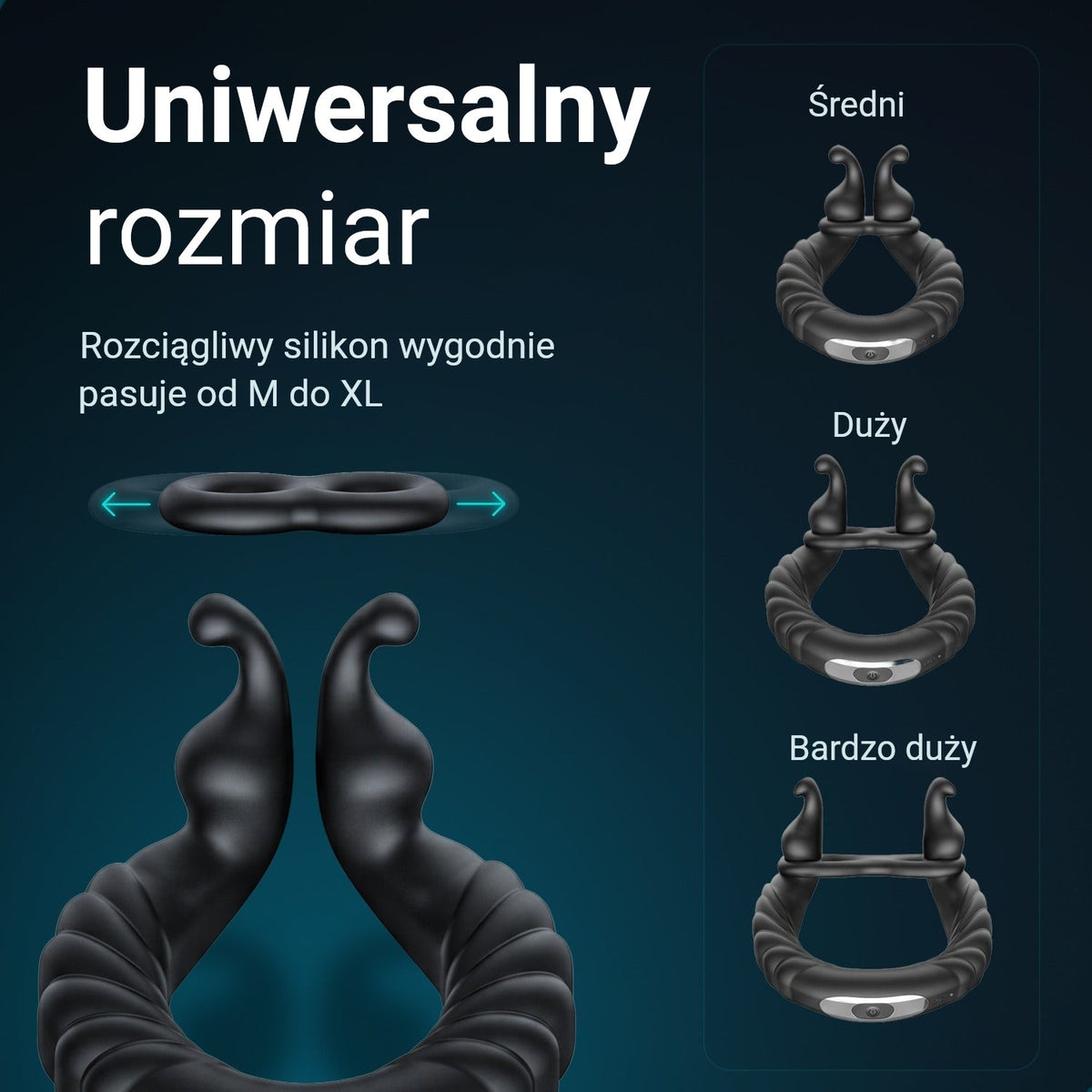 Pierścień erekcyjny Ultrapulse z rozciągliwego silikonu, uniwersalne dopasowanie od M do XL