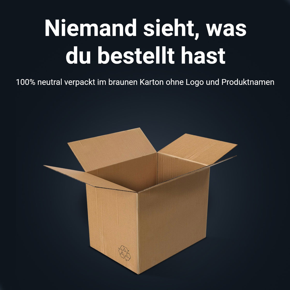Neutraler Versand: brauner Karton ohne Logo und Produktnamen