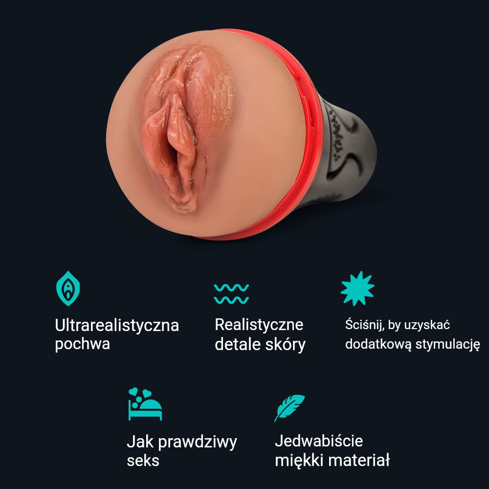 Cechy masturbatora Lindsey: ultrarealistyczna pochwa, realistyczne detale skóry, można go ściskać dla dodatkowej stymulacji, jedwabiście miękki materiał