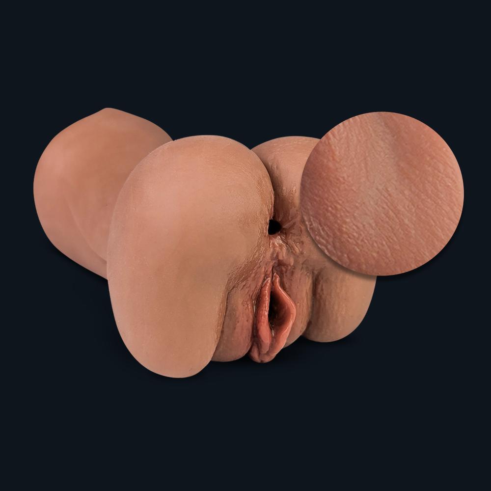 Rückansicht von Suzan, Pocket Pussy, mit vergrößerter Nahaufnahme der Hautstruktur